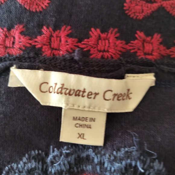 Coldwater Creek Open Front Embroidered Long Kimono Vest 100% Cotton XL Pockets - Picture 11 of 13